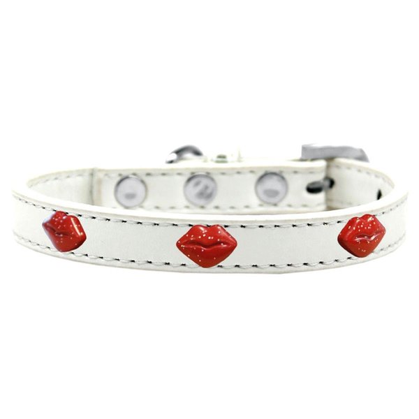 Mirage Pet Products Red Glitter Lips Widget Dog CollarWhite Size 18 631-8 WT18